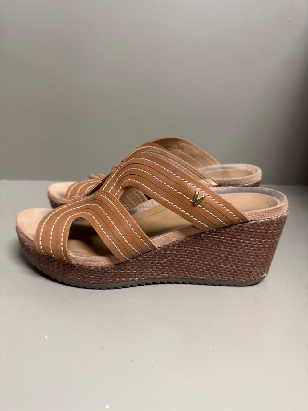 Vionic Tan Woven Wedge Slide Sandals, Beachy Brown & Tan Neutrals